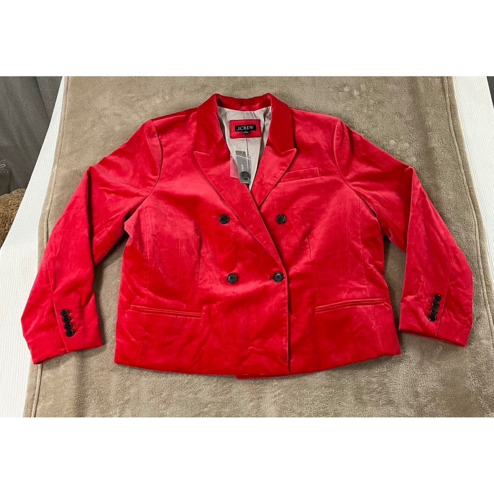 J.Crew Velvet Velour Double Breasted‎ Blazer Jacket Red Size 20 Style BV217 NWT